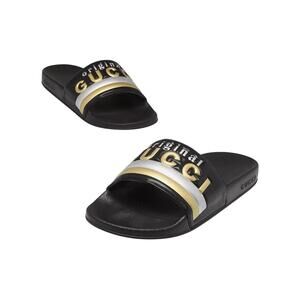 Gucci Double G logo black rubber sandals 38 sz